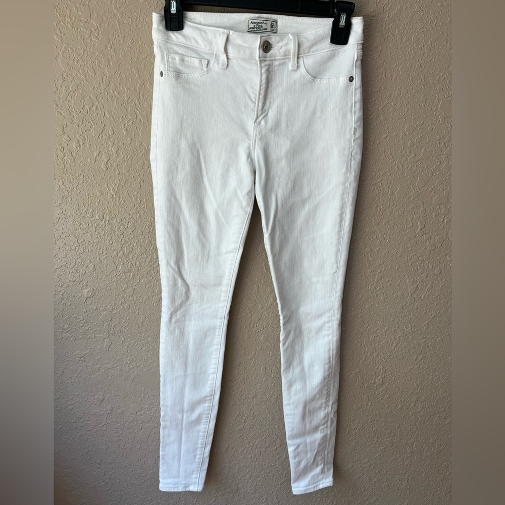 Womens Abercrombie & Fitch Jeans Harper Super Skinny White Denim Sz 24/00R GUC
